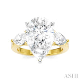 1 Ctw Tri-Mount Centerpiece Pear and Round Cut Diamond Semi Mount Engagement Ring in 14K Yellow and White Gold